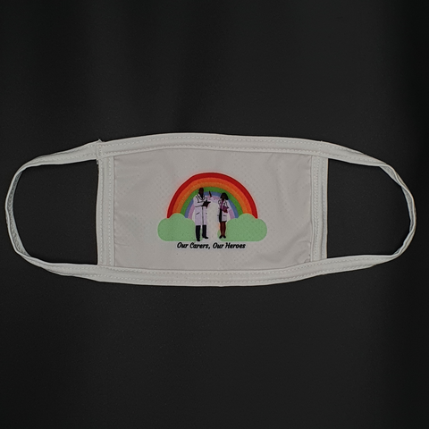 Image of Hand Stitched Masks With Rainbow and Doctors White Background