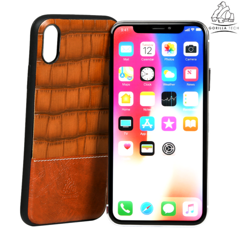 Image of Gorilla Tech light brown alligator cover for Apple iPhone X / XS
