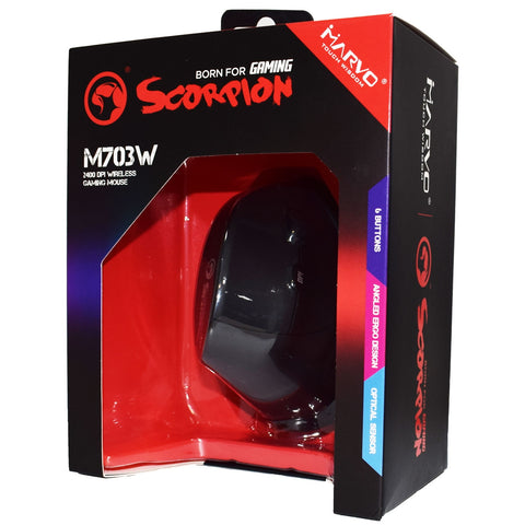 Image of Marvo Scorpion M703W Wireless Blue LED Black Right-Handed Ergonomic Rechargeable Gaming Mouse