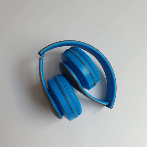 Image of Blue foldable bluetooth headphones 2